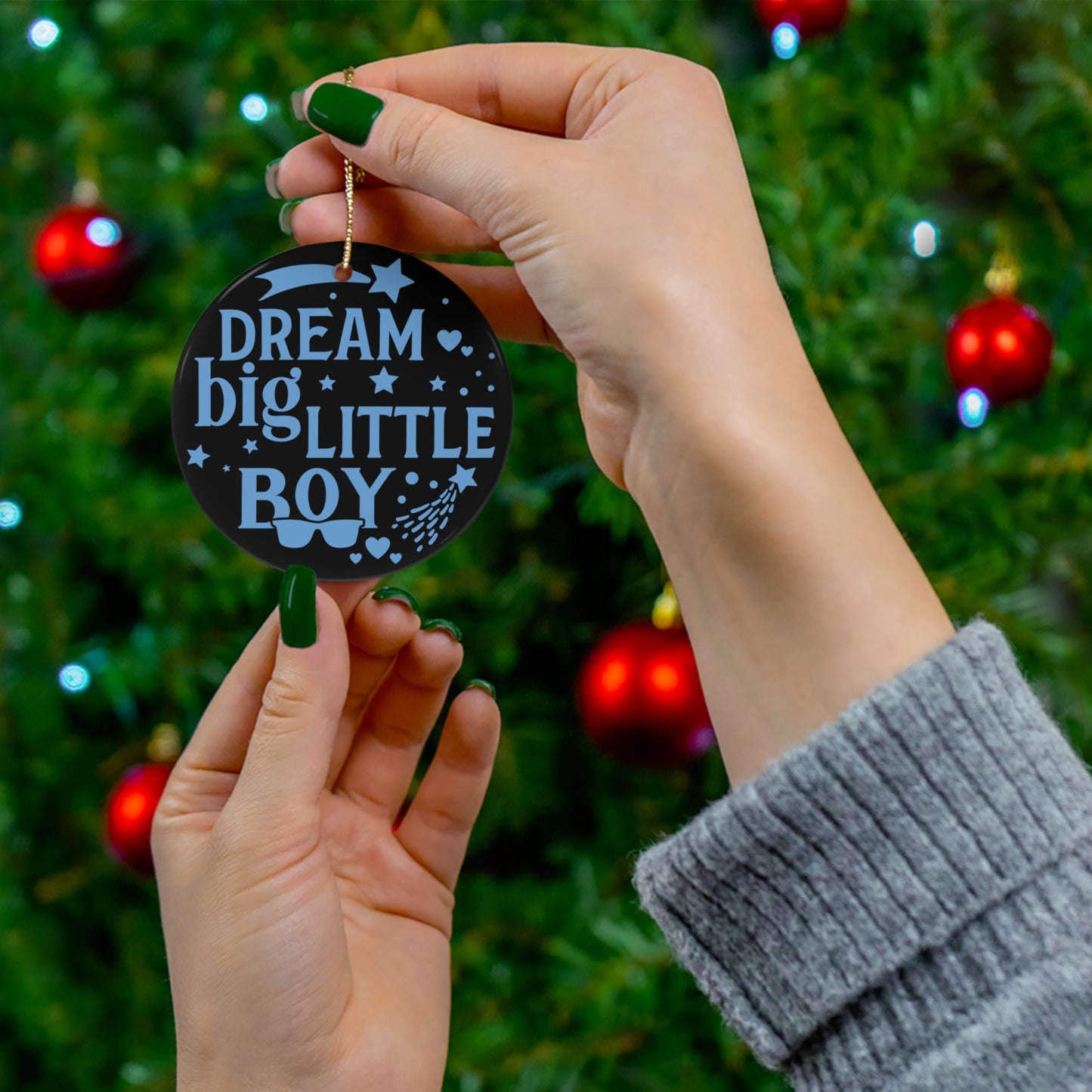 Dream Big Little Boy Christmas Ceramic Ornament
