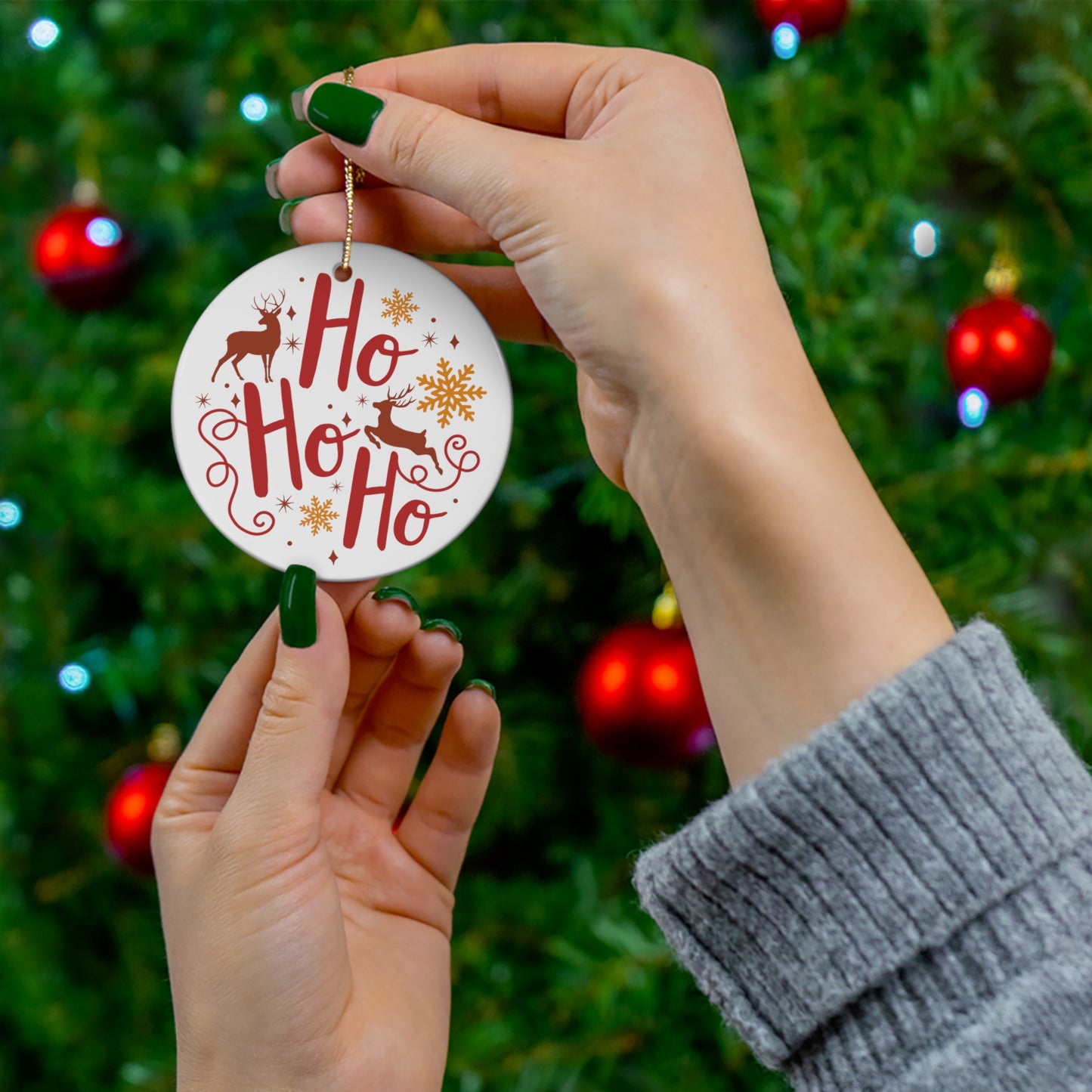 Retro Ho Ho Ho Christmas Ceramic Ornament