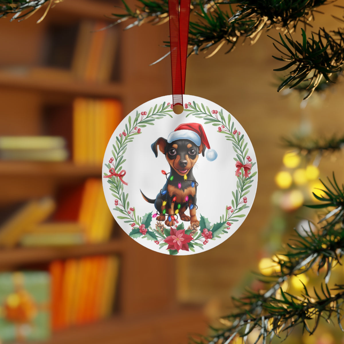 Miniature Pinscher Dog in Lights Ornament