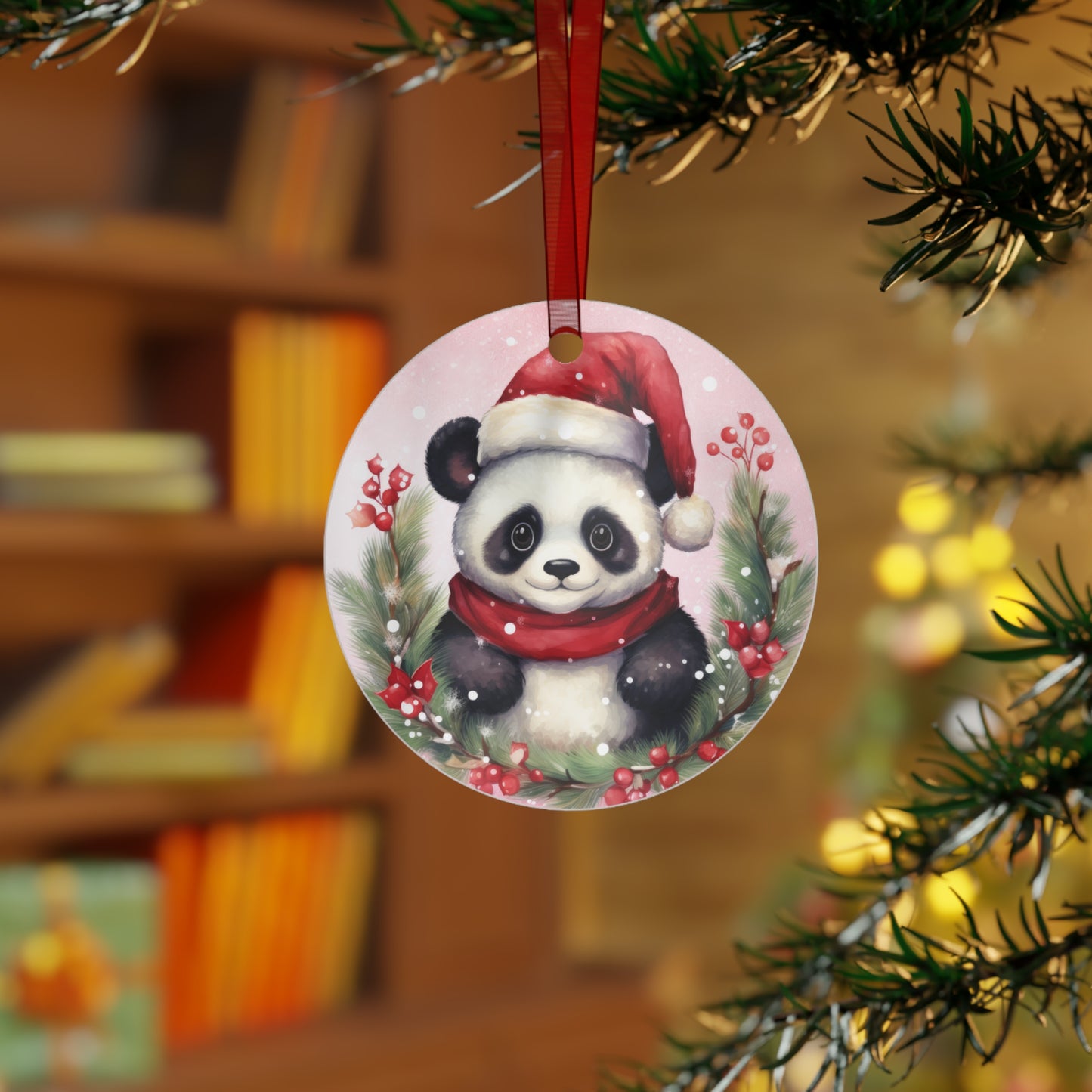 Panda in Santa Hat Ornament