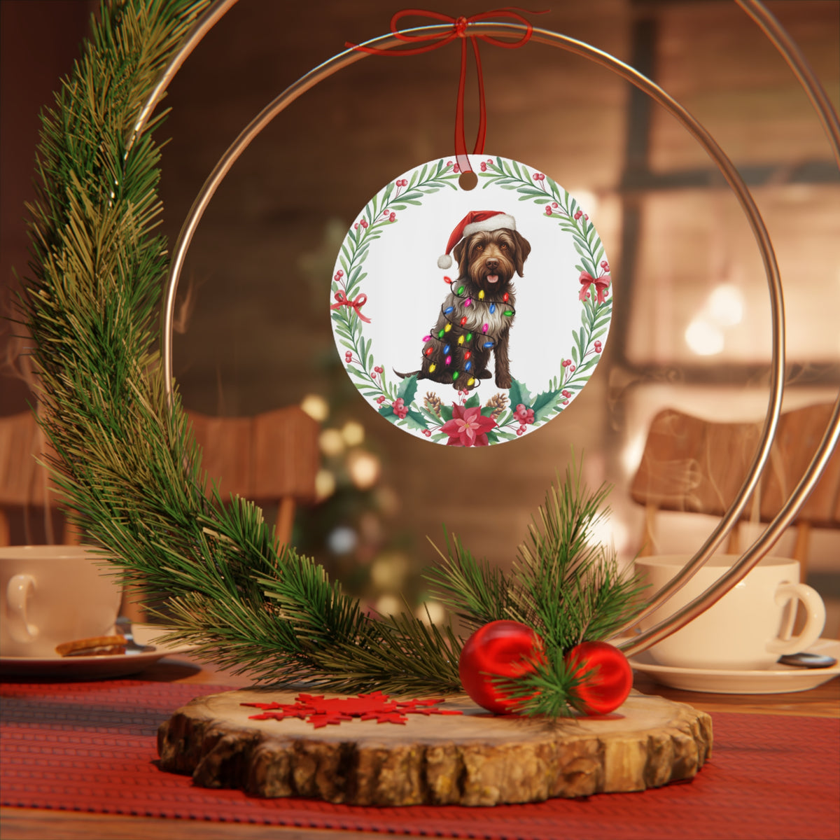Wirehaired Pointing Griffen Dog in Lights Ornament