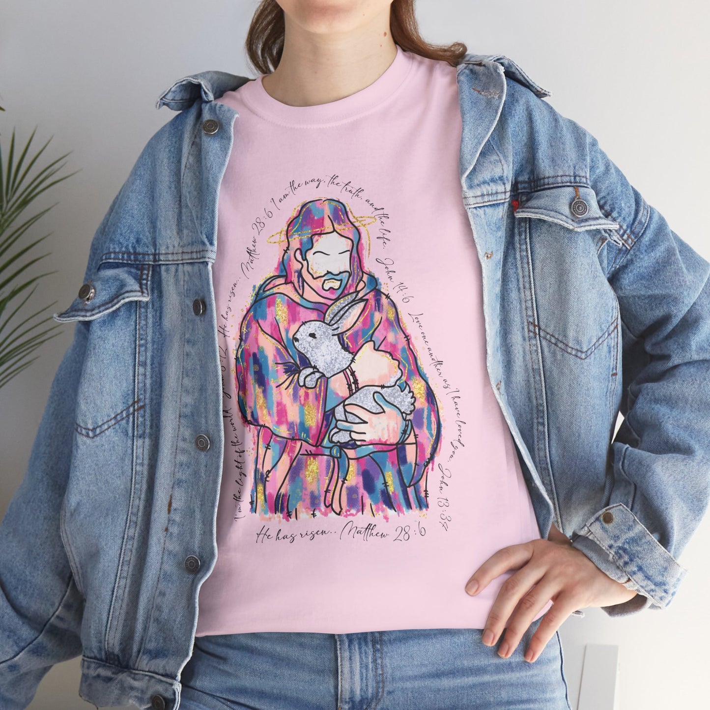 Christian Easter Bunny Shirt Jesus Holding Rabbit Bible Verses Tshirt Religious Tee
