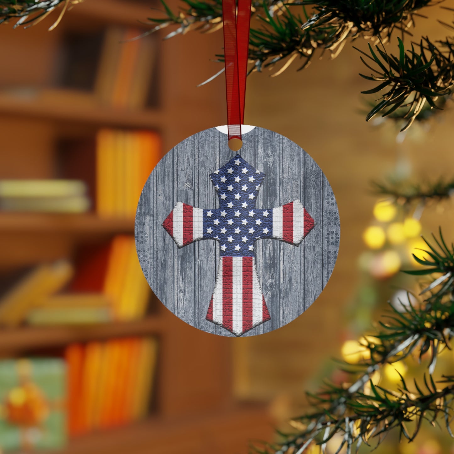 American Flag Cross Christian Ornament
