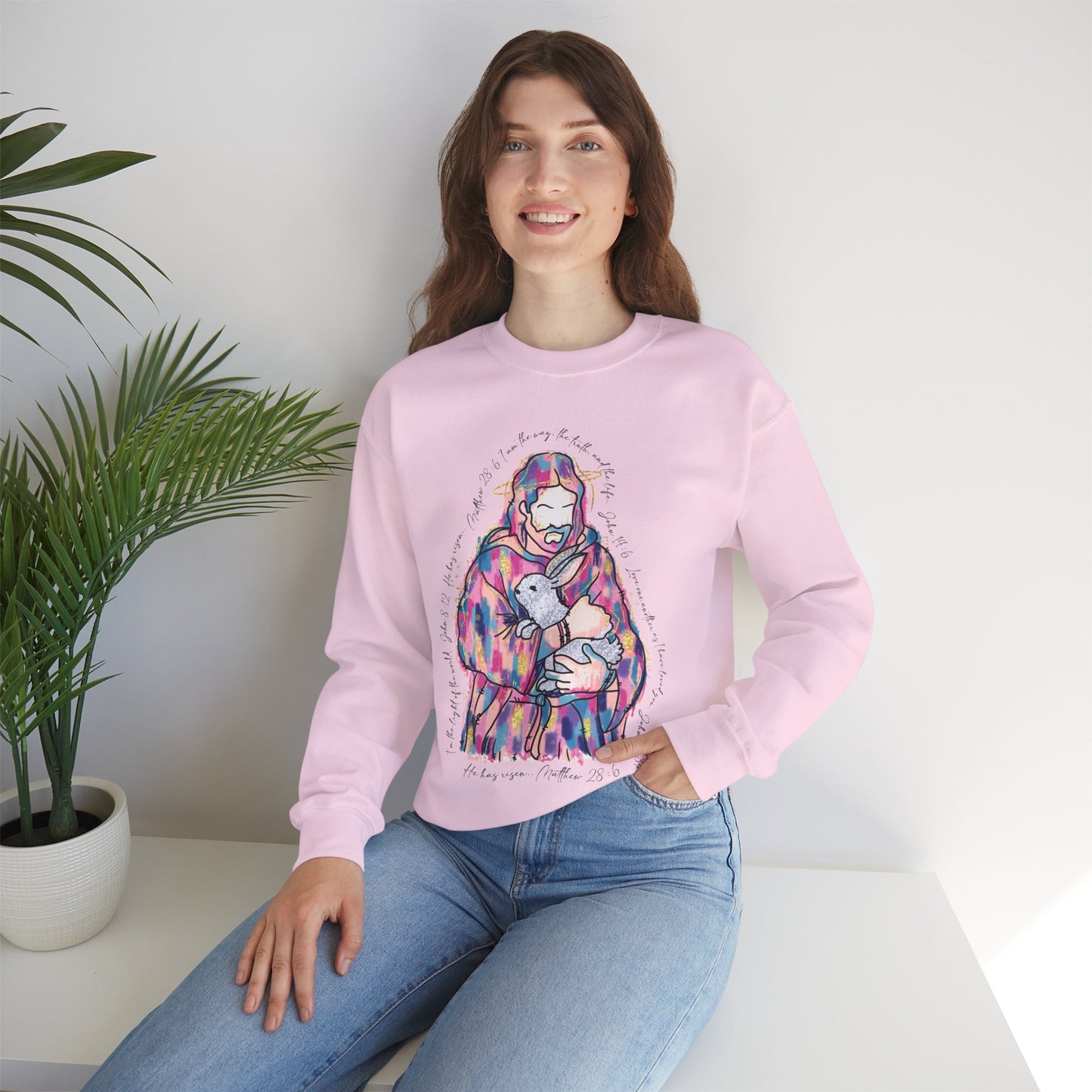 Christian Easter Bunny Sweatshirt Christ Jesus Holding Rabbit Tshirt Bible Verses Tee