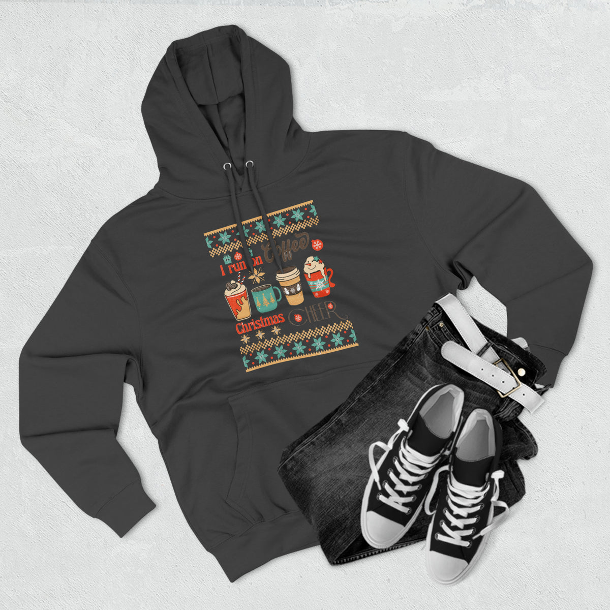 I Run On Coffee And Christmas Cheer Ugly Sweater Pullover Hoodie