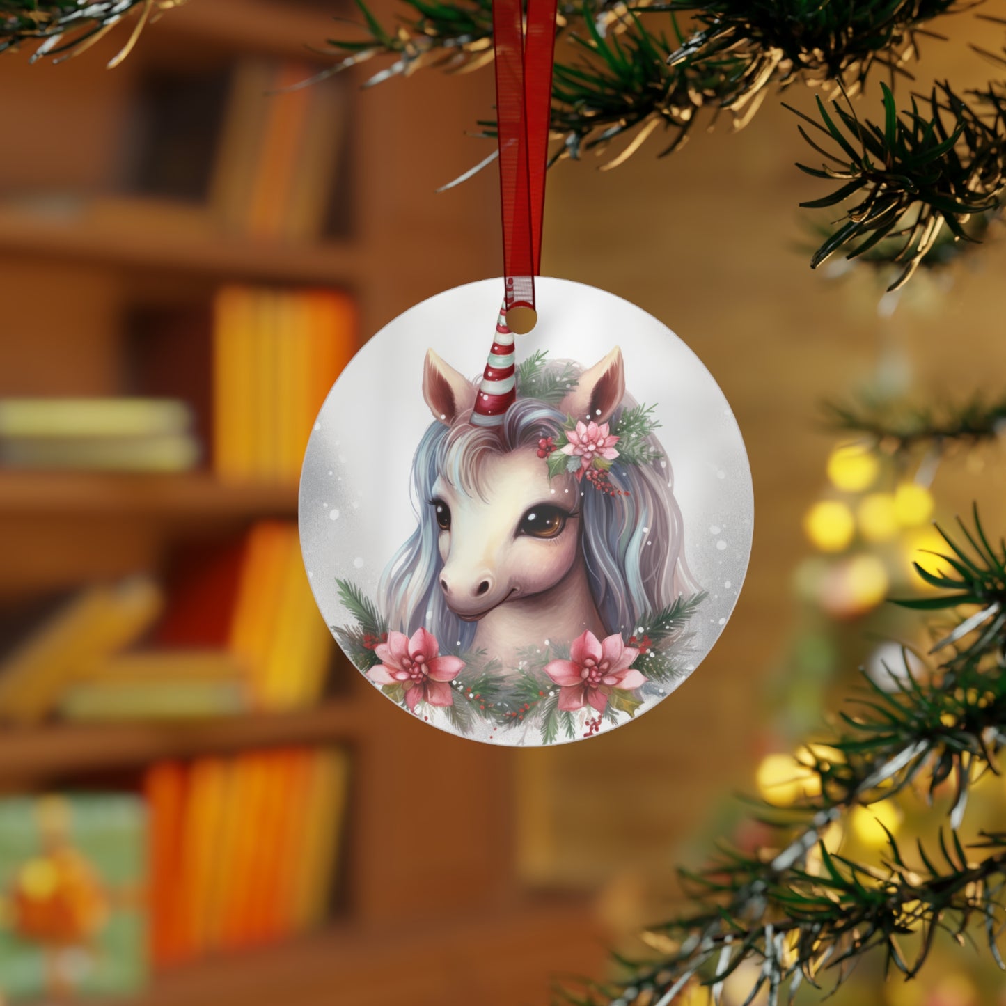 Unicorn with Candy Cane Horn Ornament