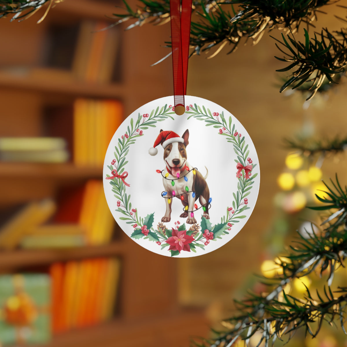 Bull Terrier Dog in Lights Ornament