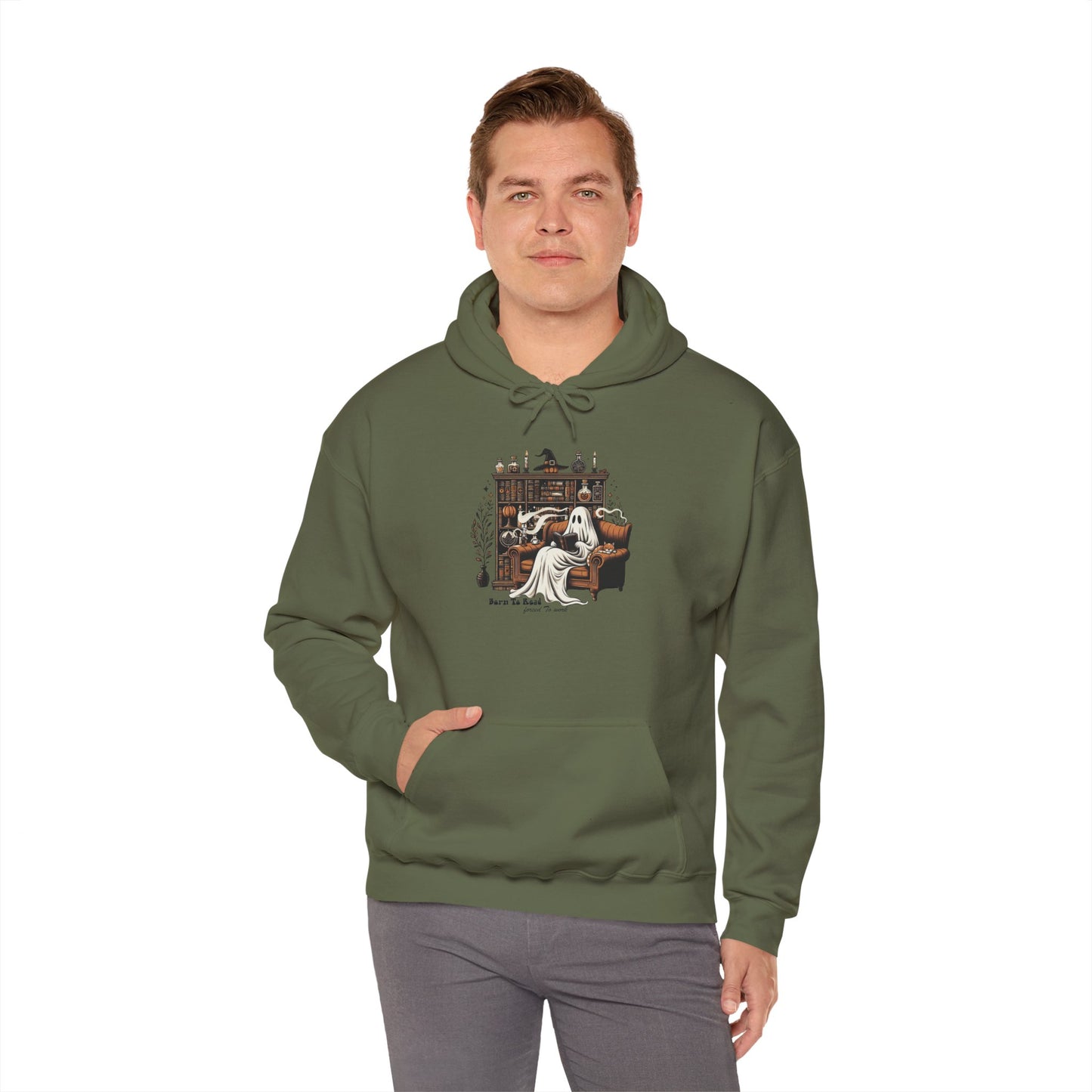 Book Lover Halloween Ghost Born to Read Forced to Work Pullover Hoodie