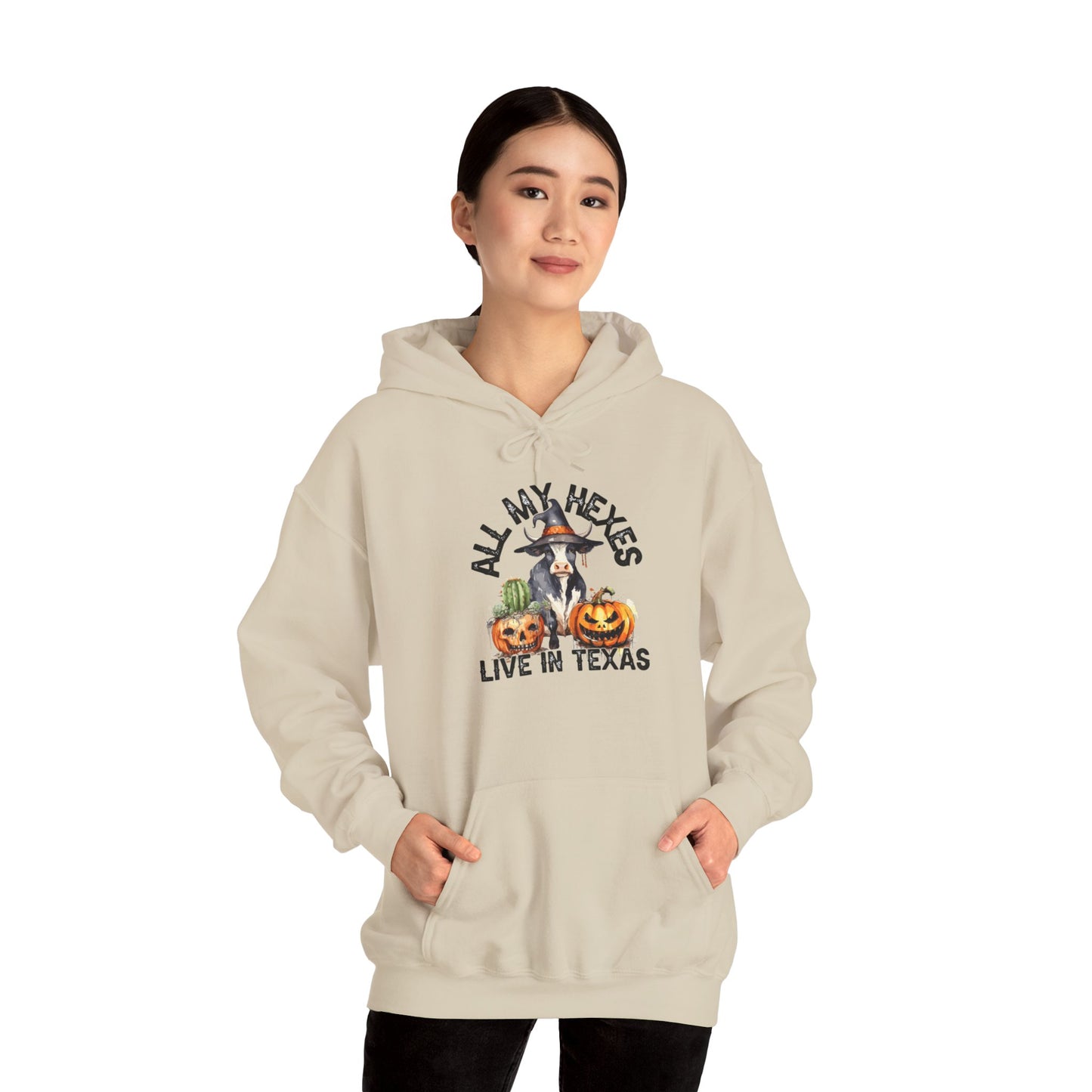 All My Hexes Live In Texas Cow With Pumpkins Halloween Pullover Hoodie