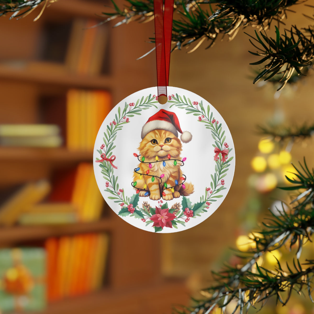 British Longhair Cat in Lights Ornament