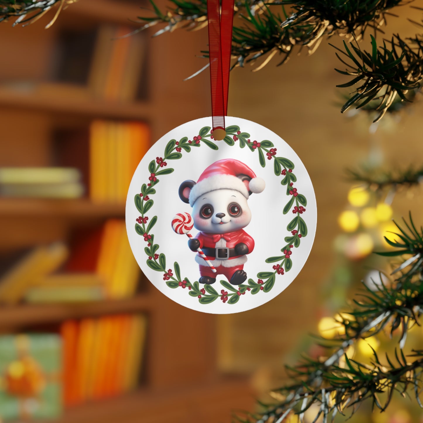 Panda in Santa Suit Christmas Ornament