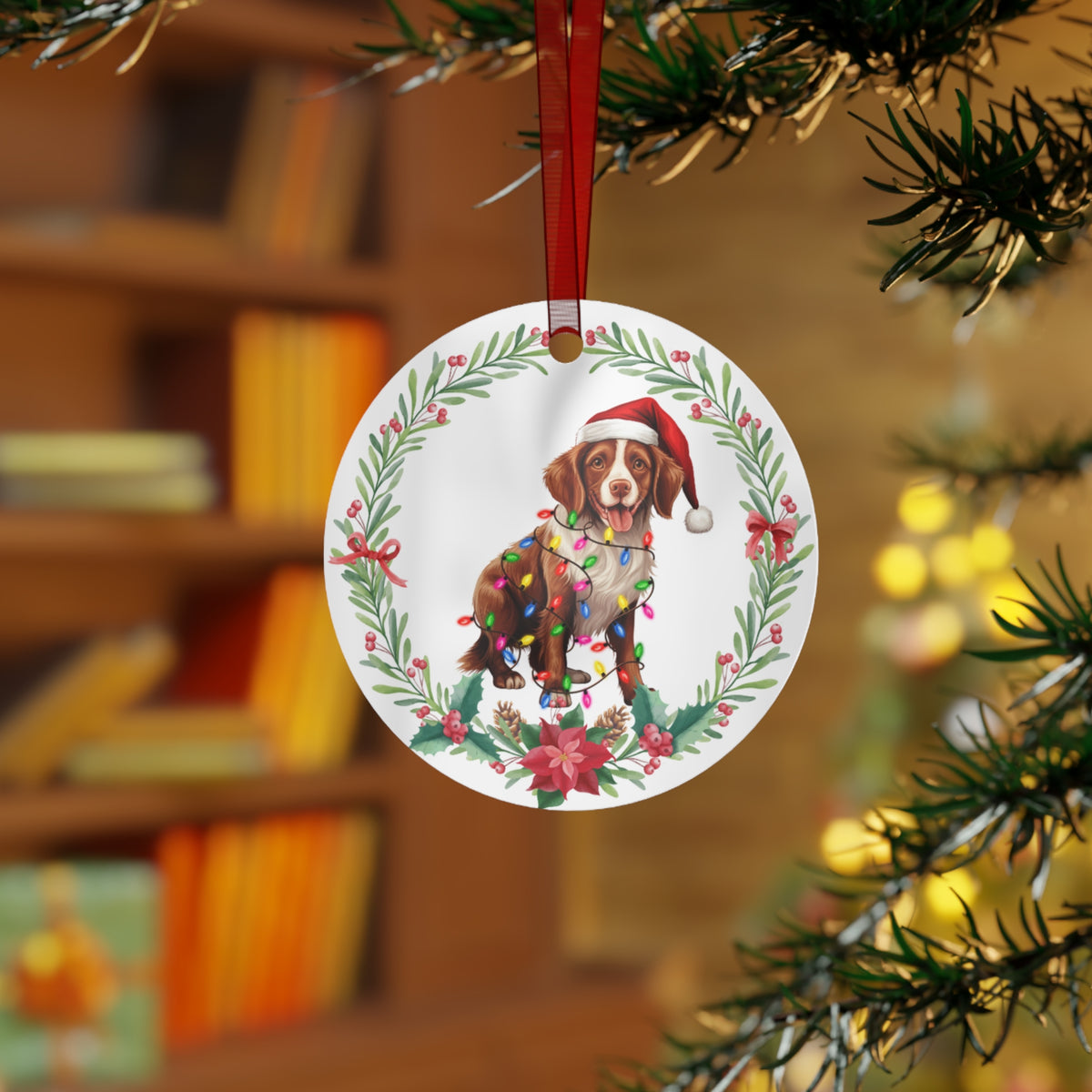 Brittany Spaniel Dog in Lights Ornament