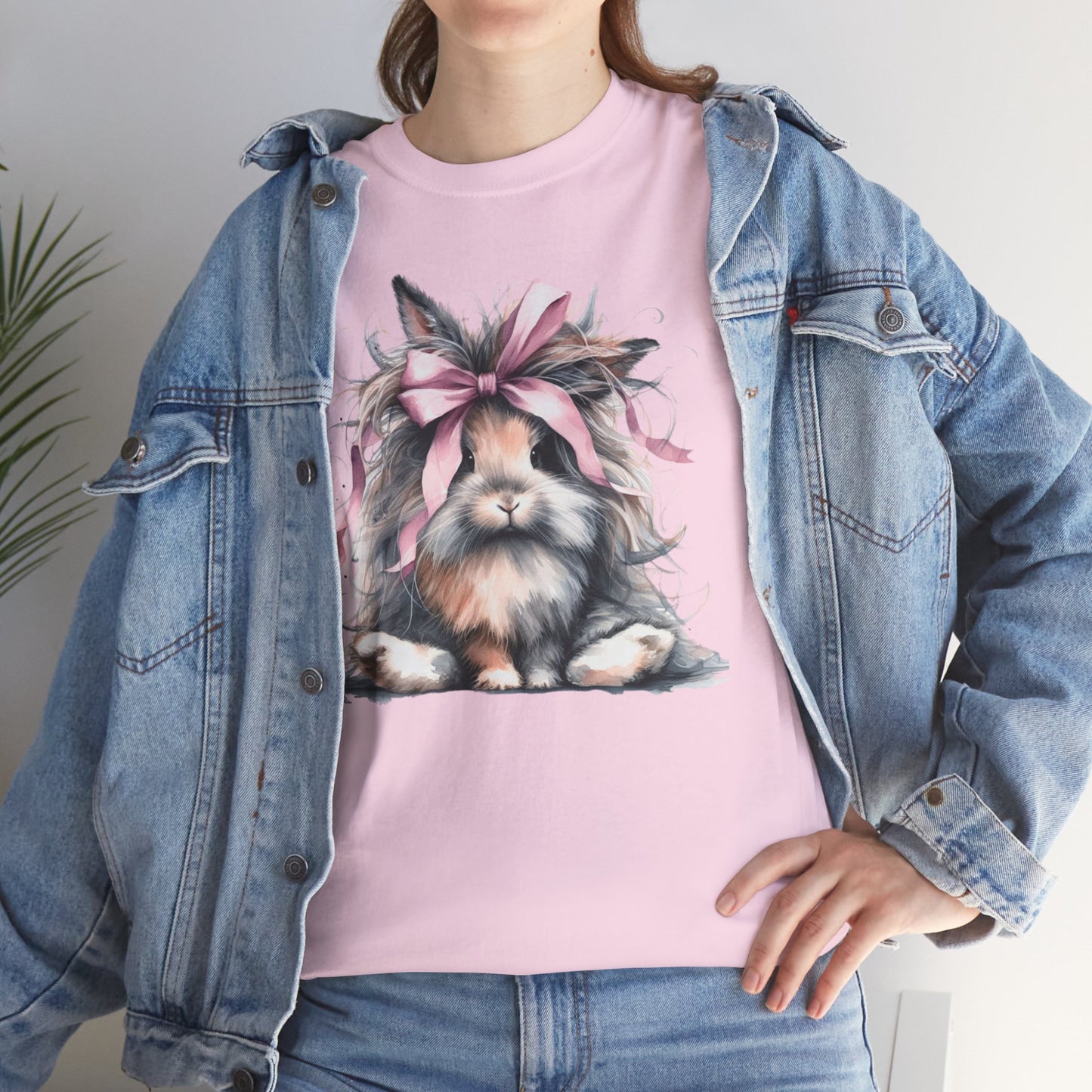 Crazy Long Haired Rabbit With Bow Short Sleeve Tshirt