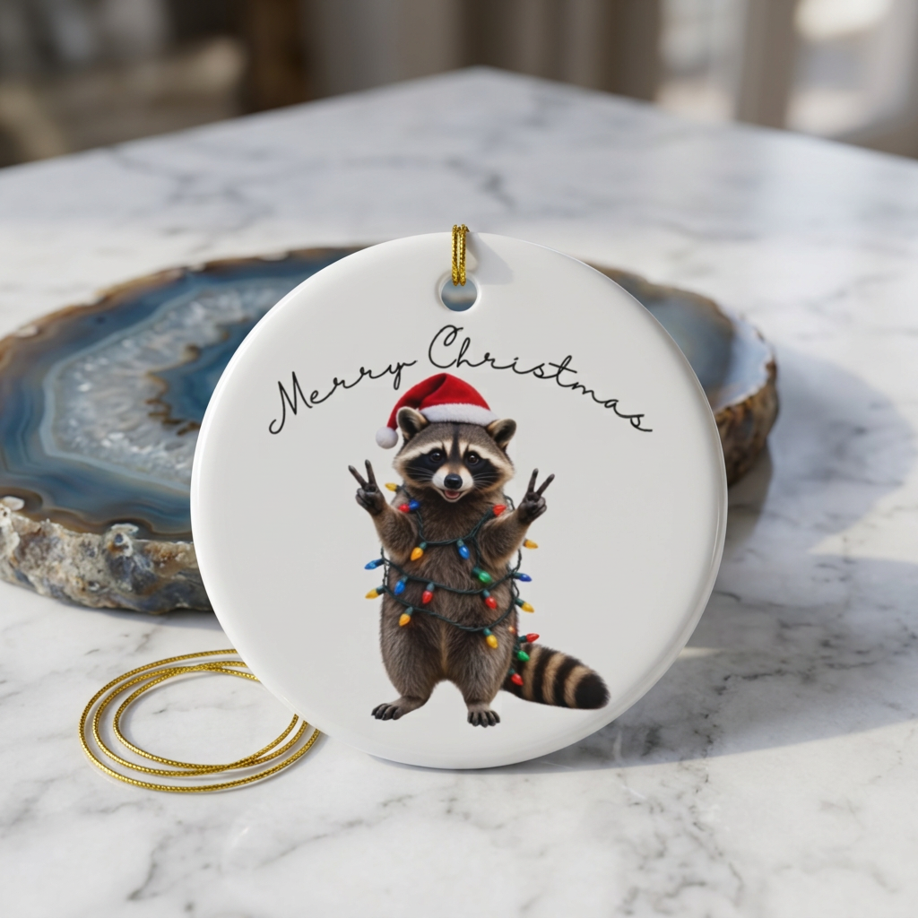 Merry Christmas Racoon Ornament