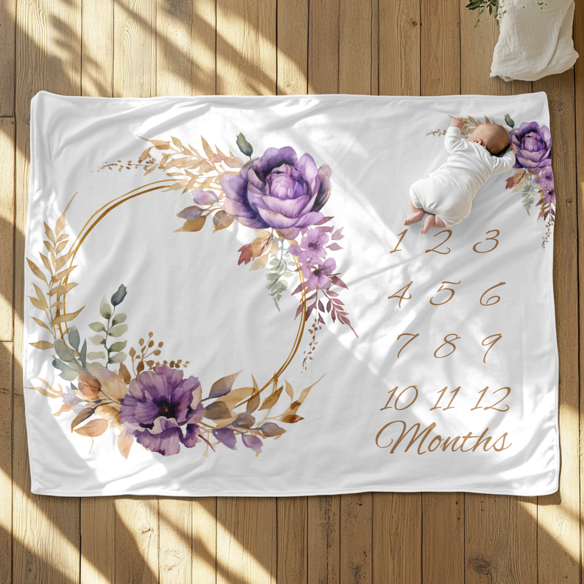 Purple Floral Milestone Blanket