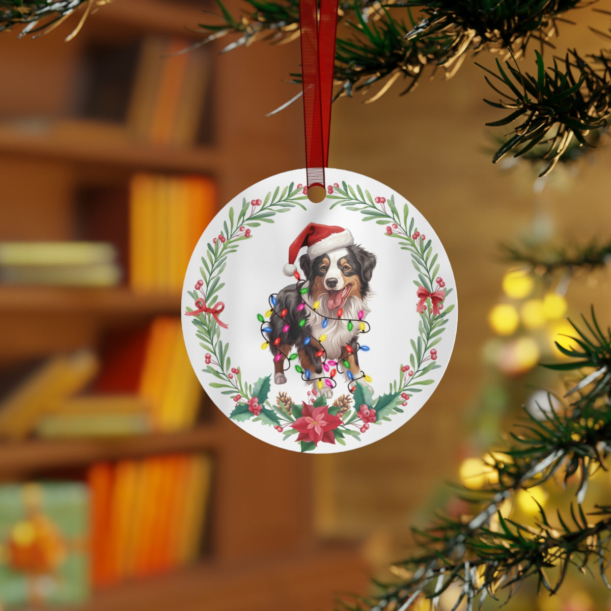 Australian Shepherd Dog in Lights Ornament