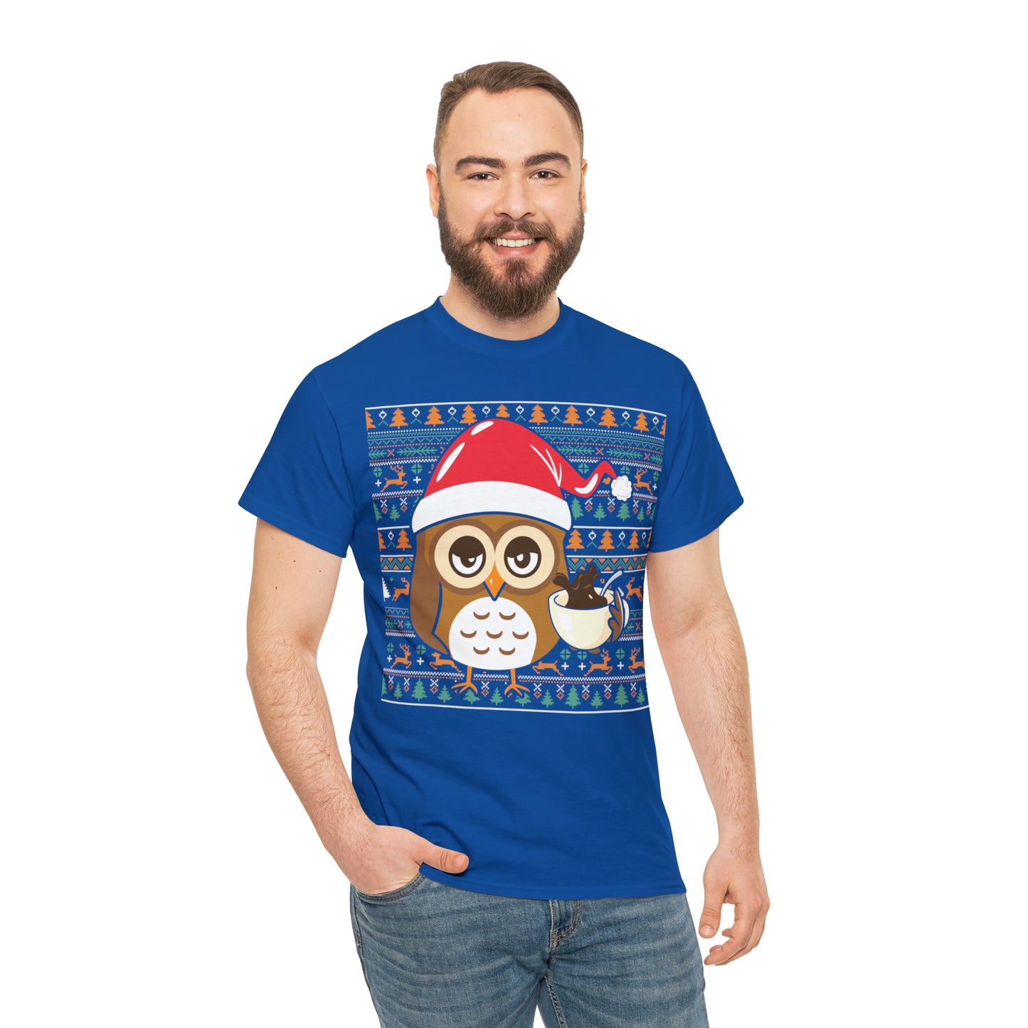Owl in Santa Hat Ugly Christmas Sweater Short Sleeve Tee