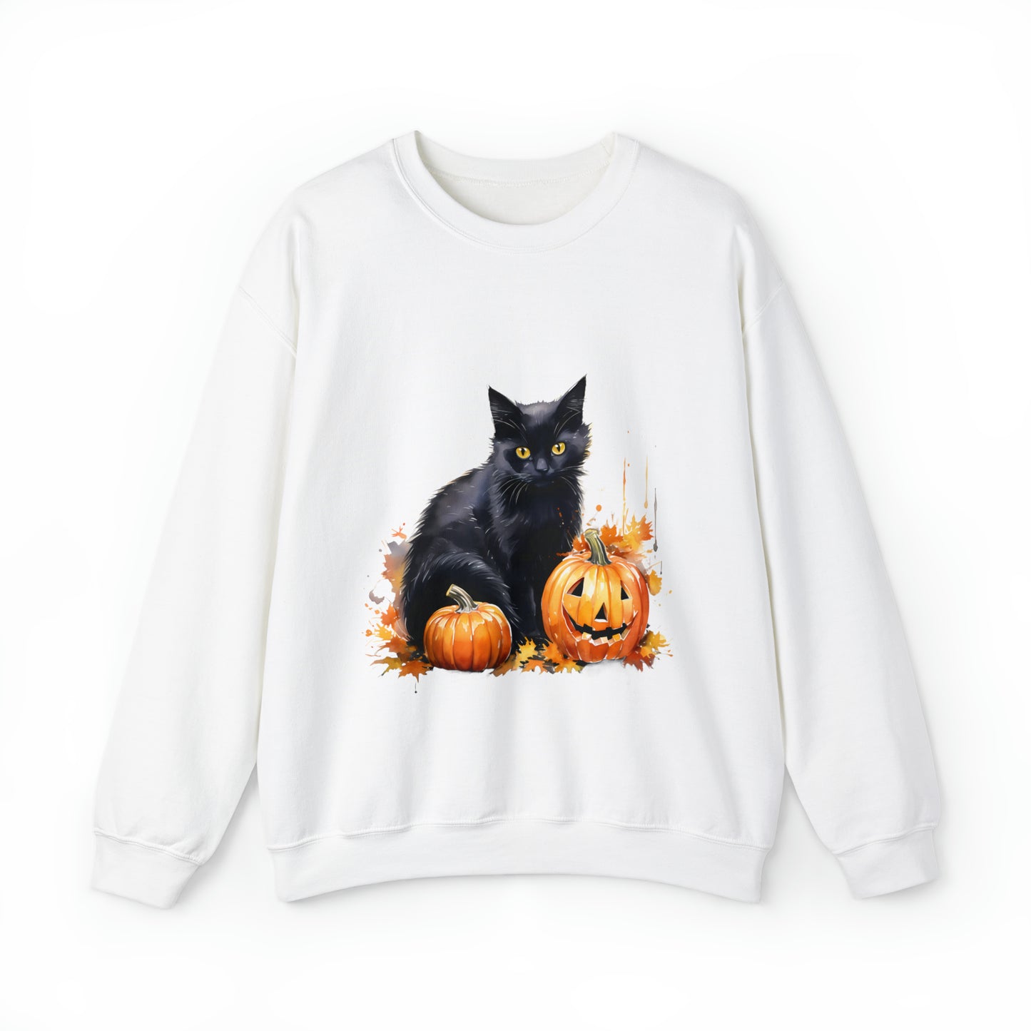 Black Cat with Pumpkin Halloween Sweatshirt