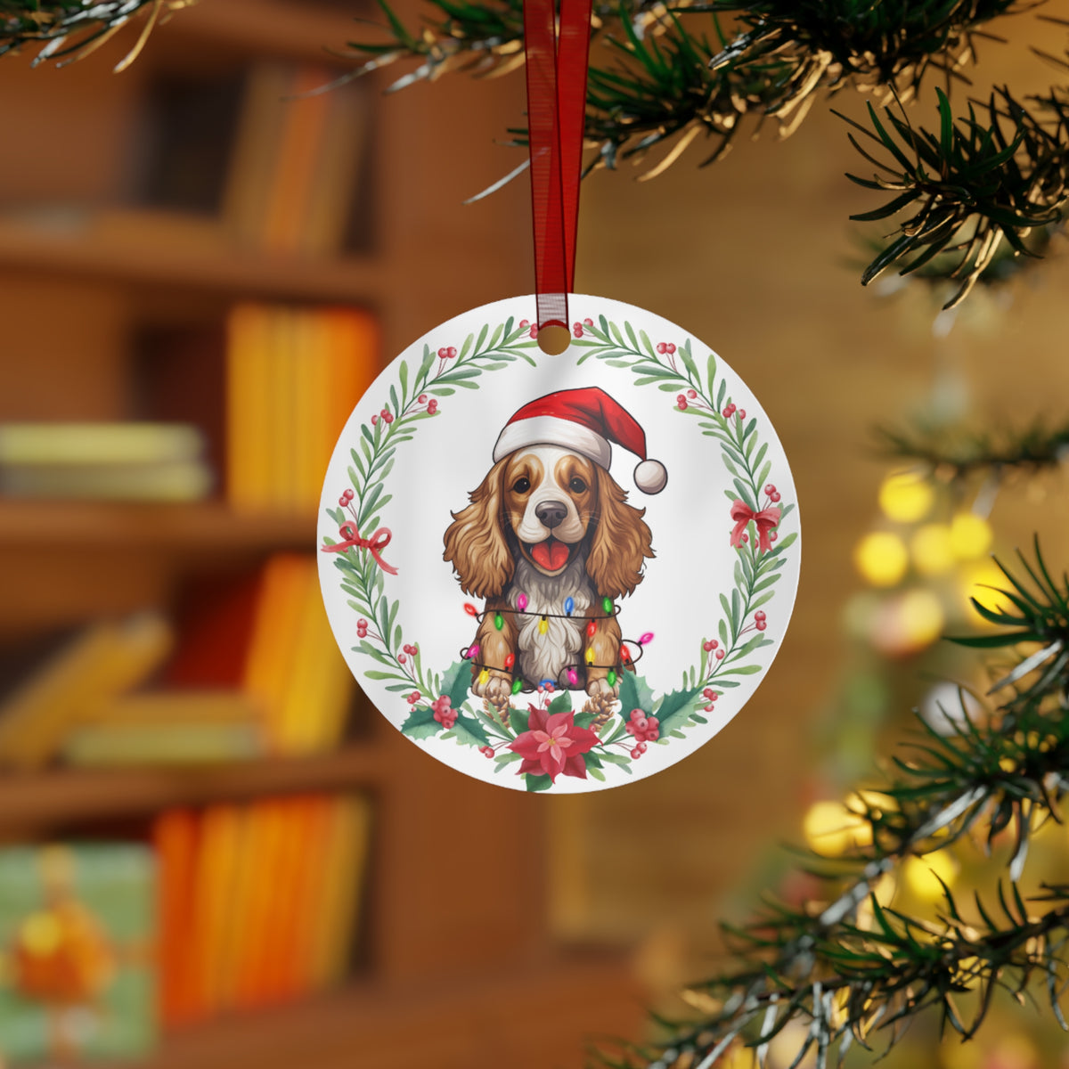 English Cocker Spaniel Dog in Lights Ornament