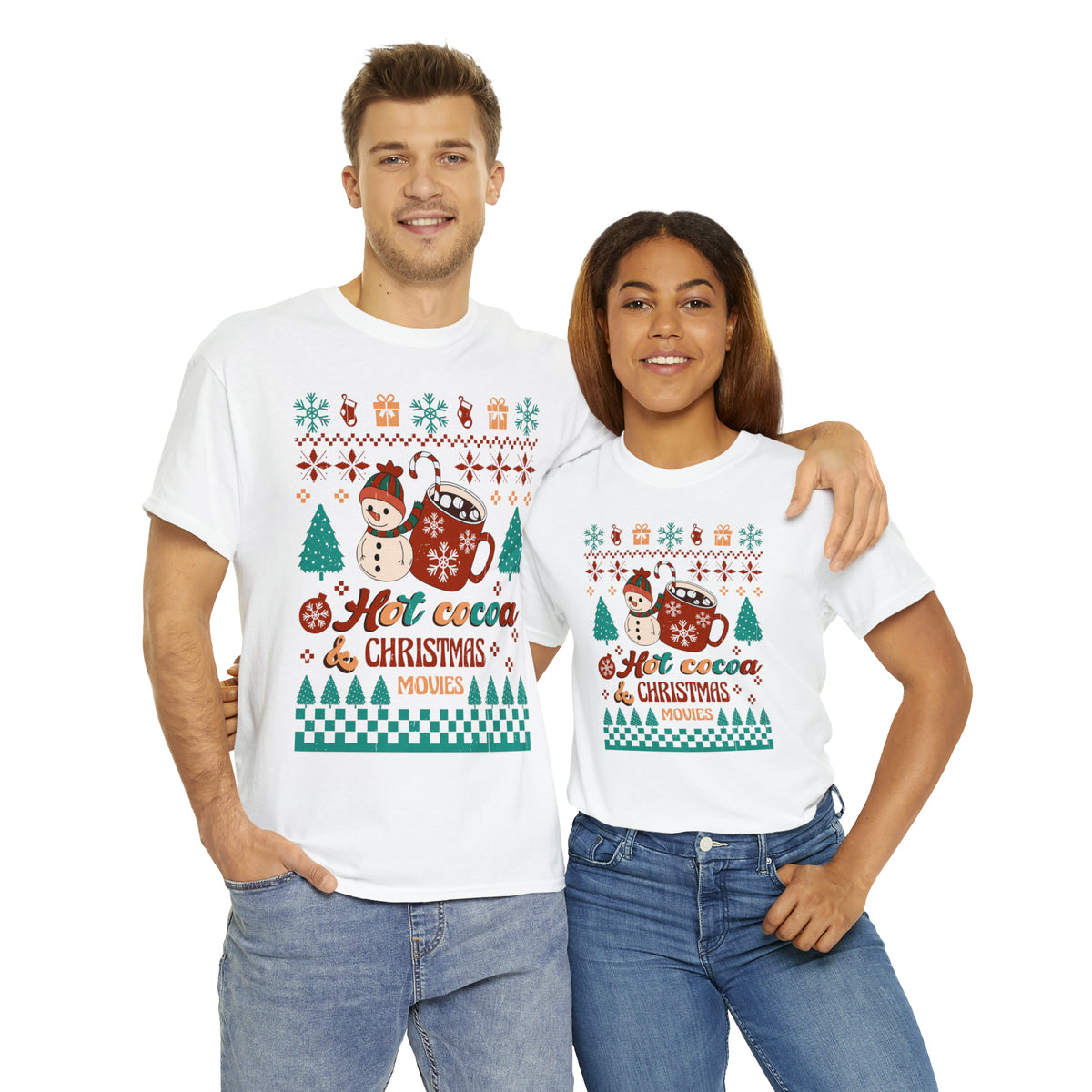 Hot Cocoa Christmas Movies Ugly Sweater Short Sleeve Tee