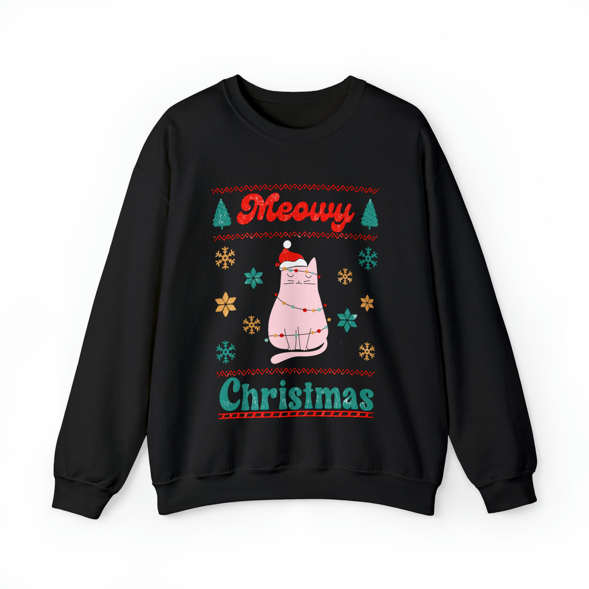 Meowy Christmas Cat In Christmas Lights Ugly Sweater Sweatshirt