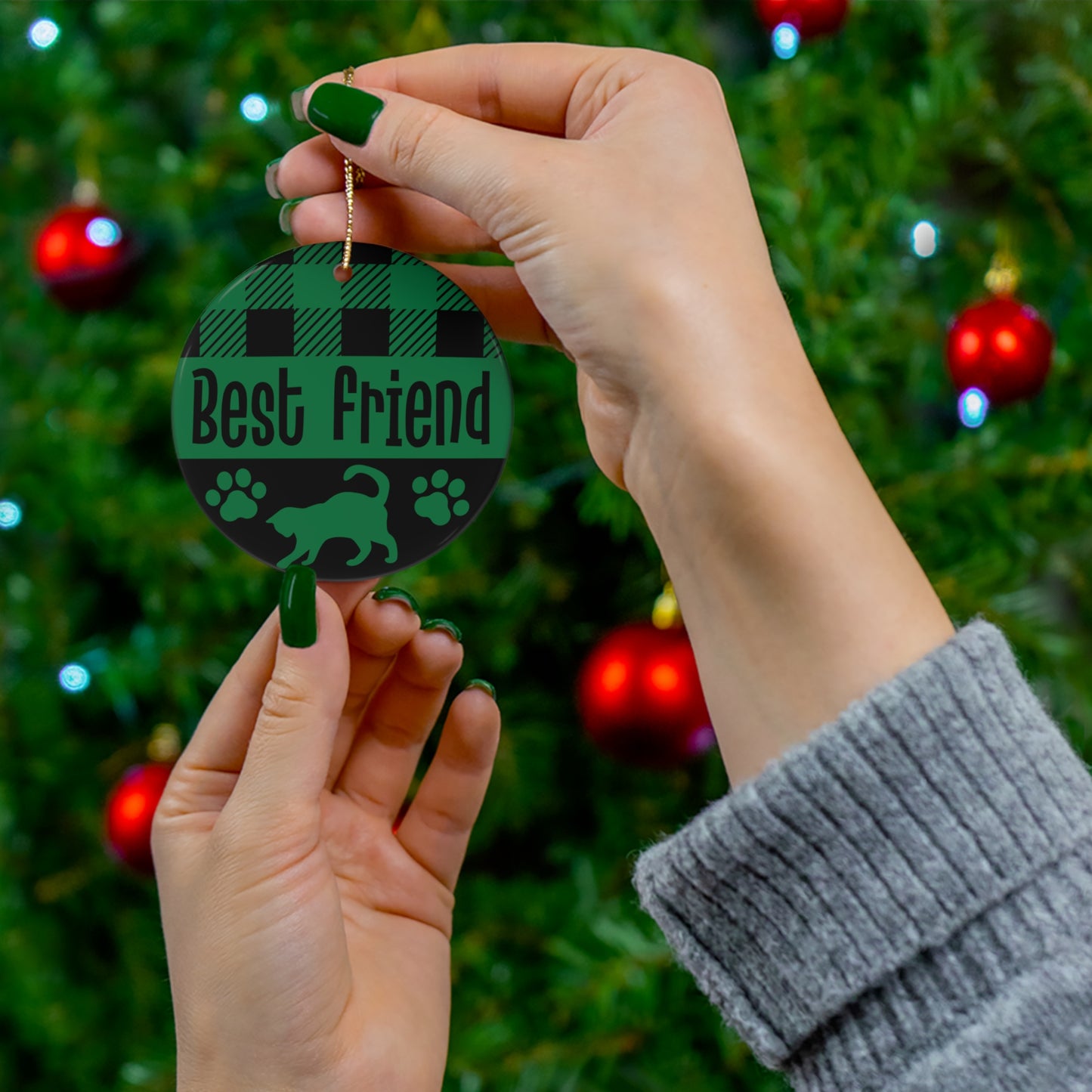 Best Friend Cat Christmas Ceramic Ornament