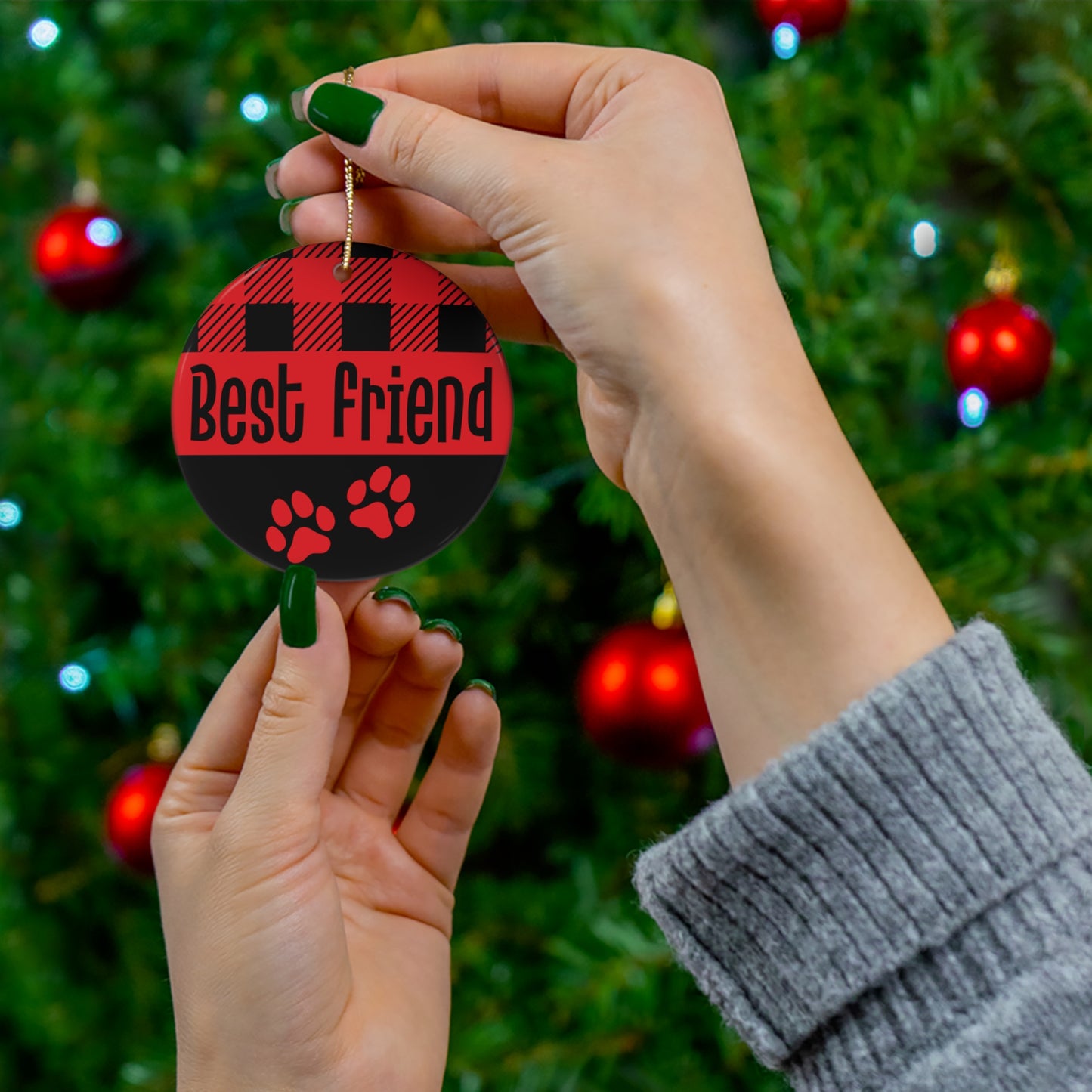 Best Friend Pawprints Christmas Ceramic Ornament