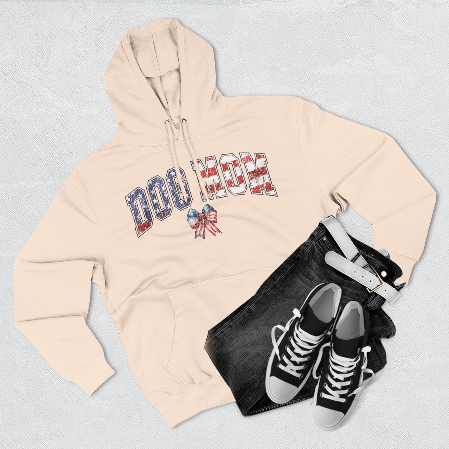 Dog Mom Flag Bow Pullover Hoodie