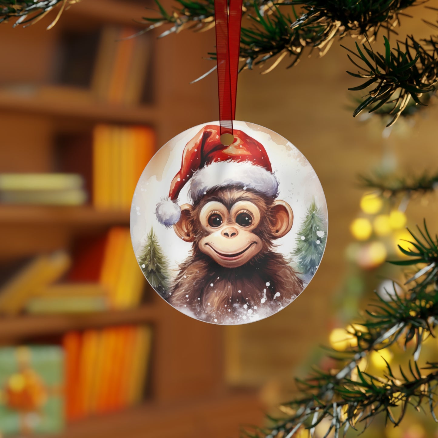 Monkey in Santa Hat Ornament