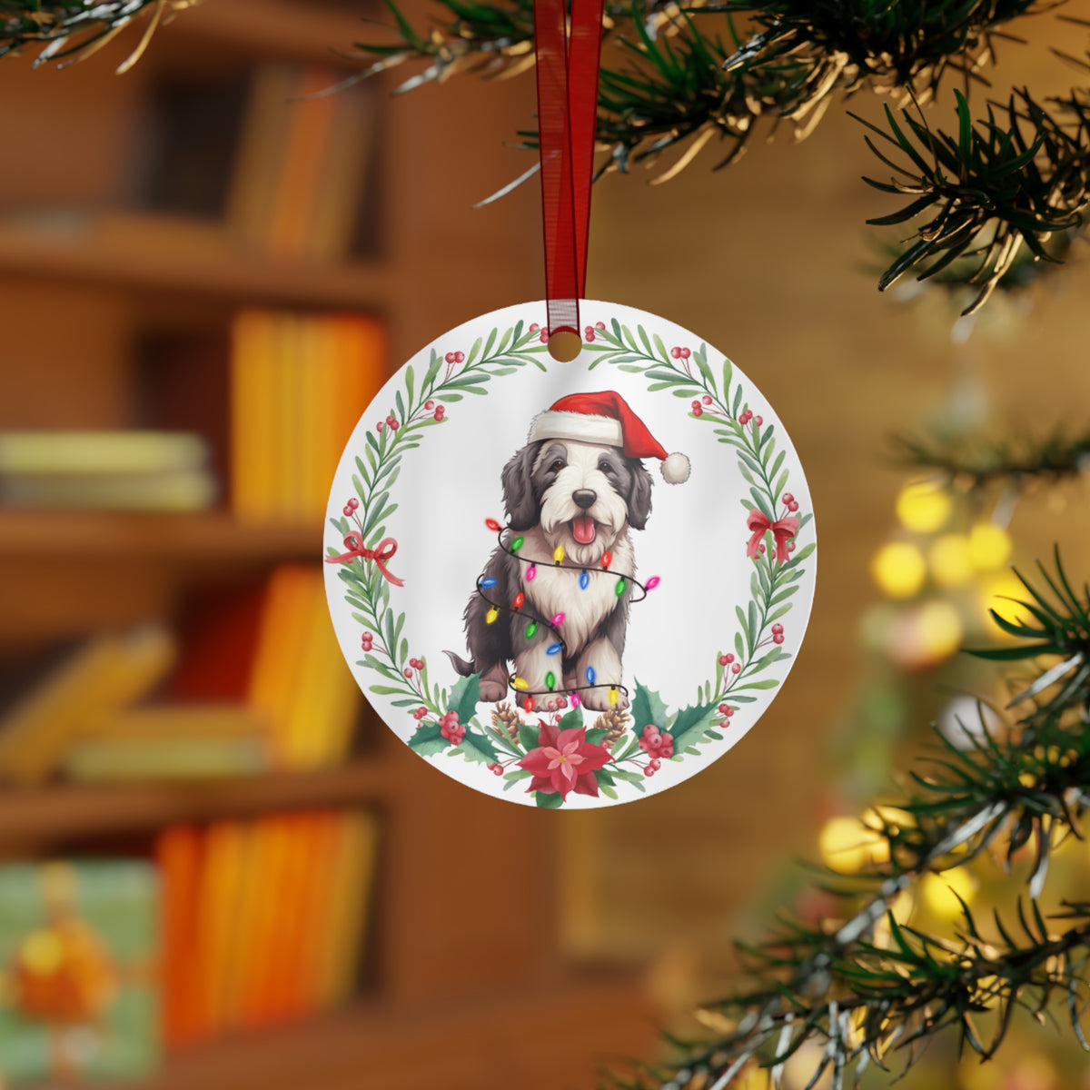 Old English Sheepdog Dog in Lights Ornament