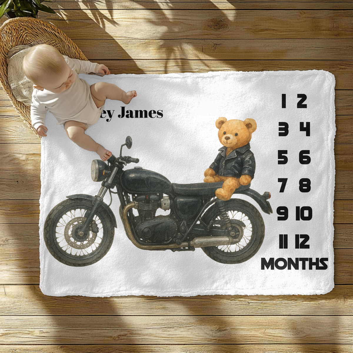 Personalized Motorcycle Bear Velveteen Plush Blanket