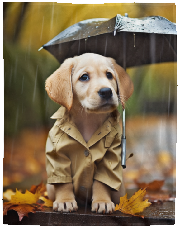 Labrador Puppy in the Rain Plush Fleece Blanket