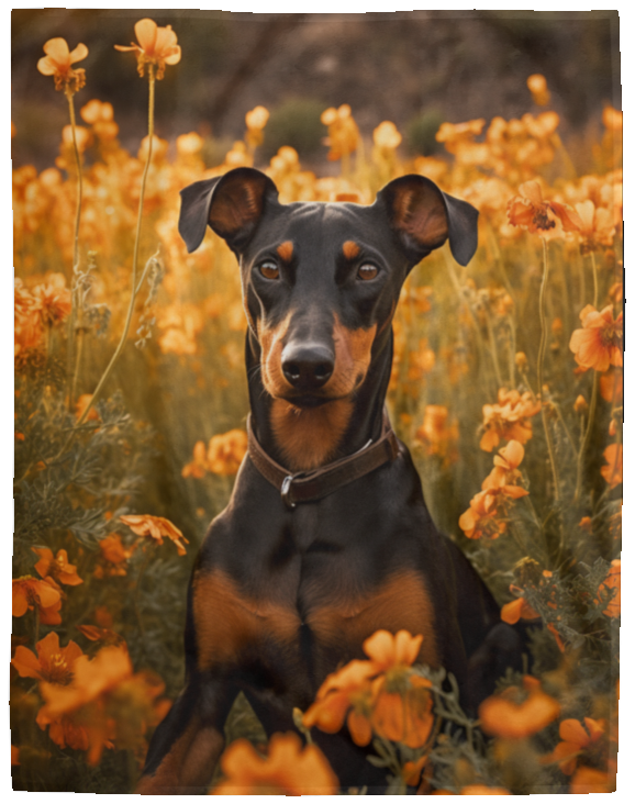 Doberman Uncropped Ears Plush Fleece Blanket