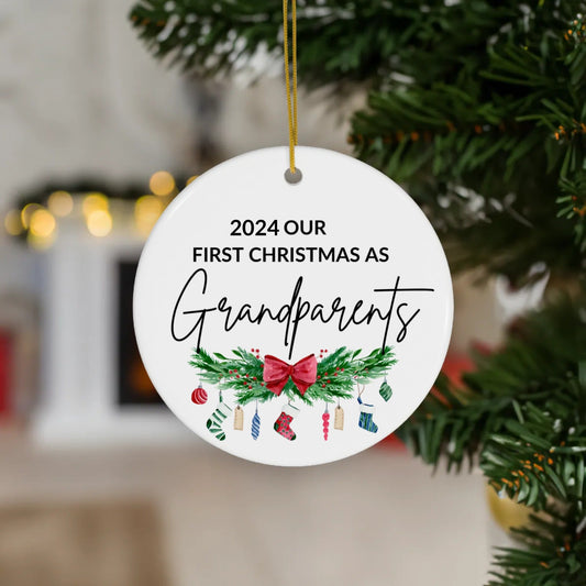 Personalized Our First Christmas As Grandparents Ceramic Ornament