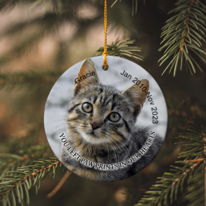 Personalized You Left Paw Prints in Our Hearts Pet Memorial Ceramic Ornament