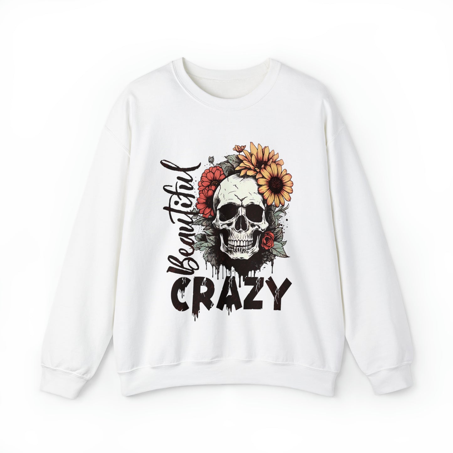 Beautiful Crazy Skull With Flowers Halloween Sweatshirt