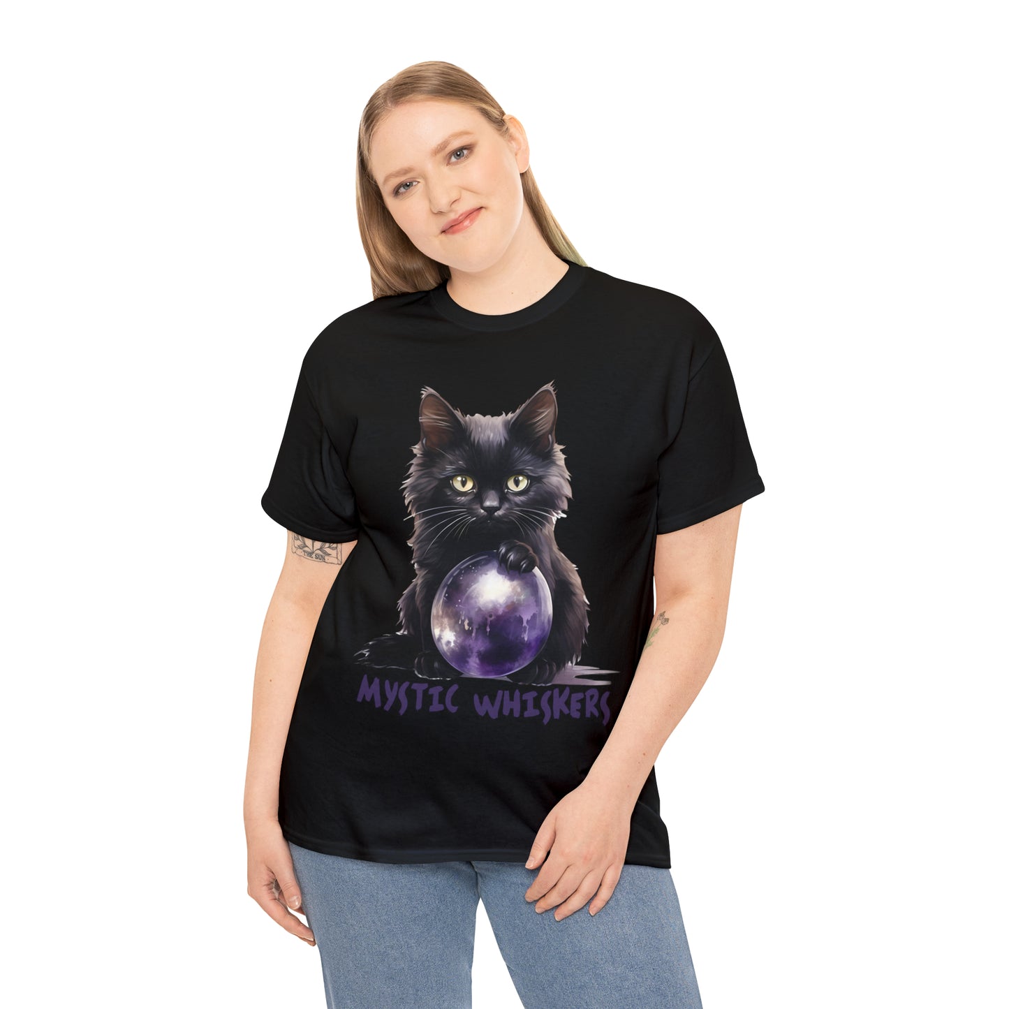 Mystic Whiskers Black Cat Halloween Short Sleeve Tee