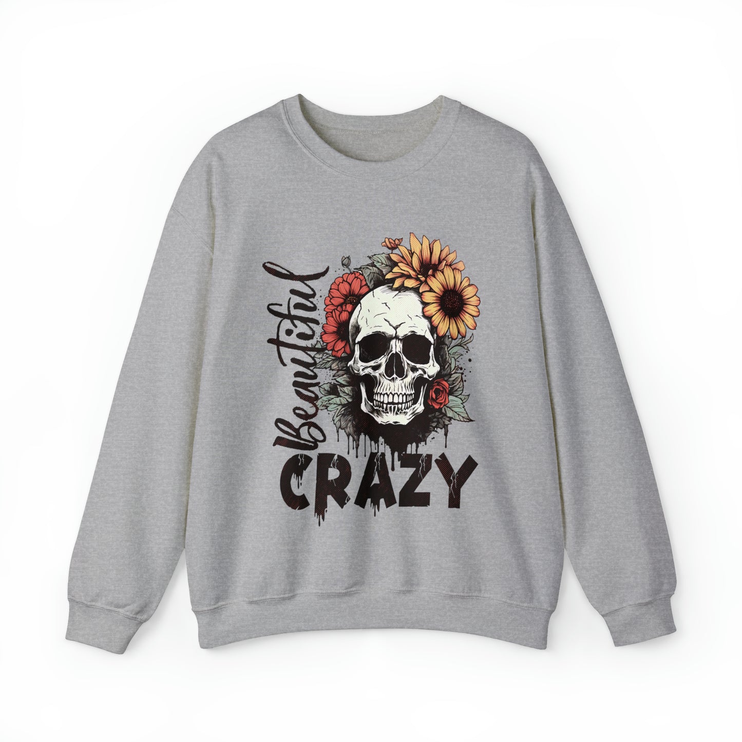 Beautiful Crazy Skull With Flowers Halloween Sweatshirt