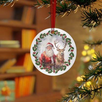 Santa with Reindeer Christmas Ornament