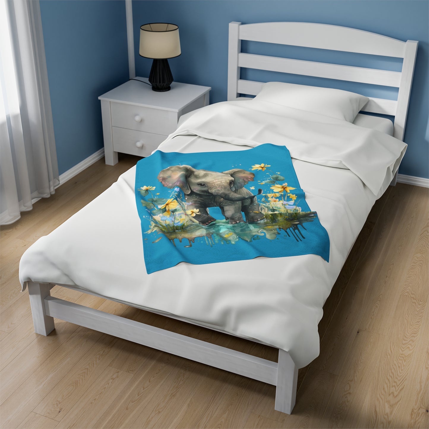 Baby Elephant with Flowers Blanket