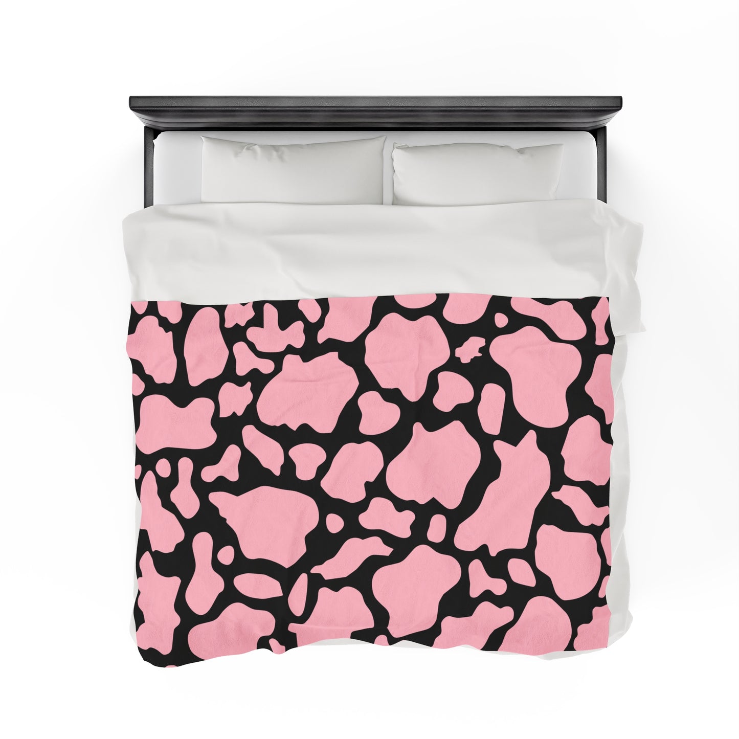 Pink with Black Cow Print Plush Blanket