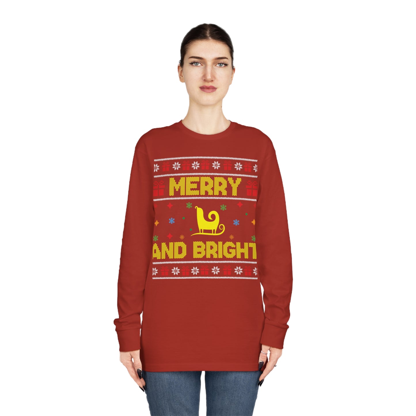 Merry and Bright Sleigh Christmas Ugly Sweater Long Sleeve T-shirt