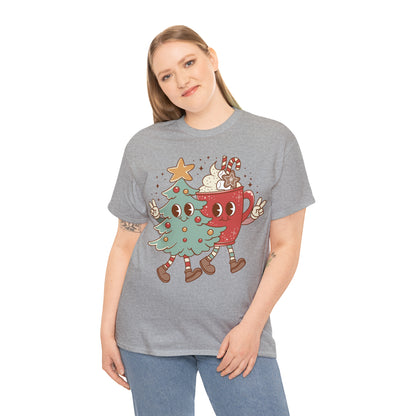 Retro Christmas Tree and Hot Cocoa Christmas Short Sleeve Tee