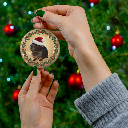 American Guinea Pig Brown Short Haired Christmas Ceramic Ornament