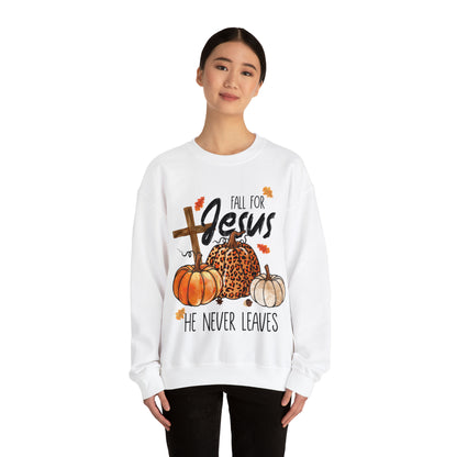 Fall For Jesus He Never Leaves Christian Halloween Sweatshirt