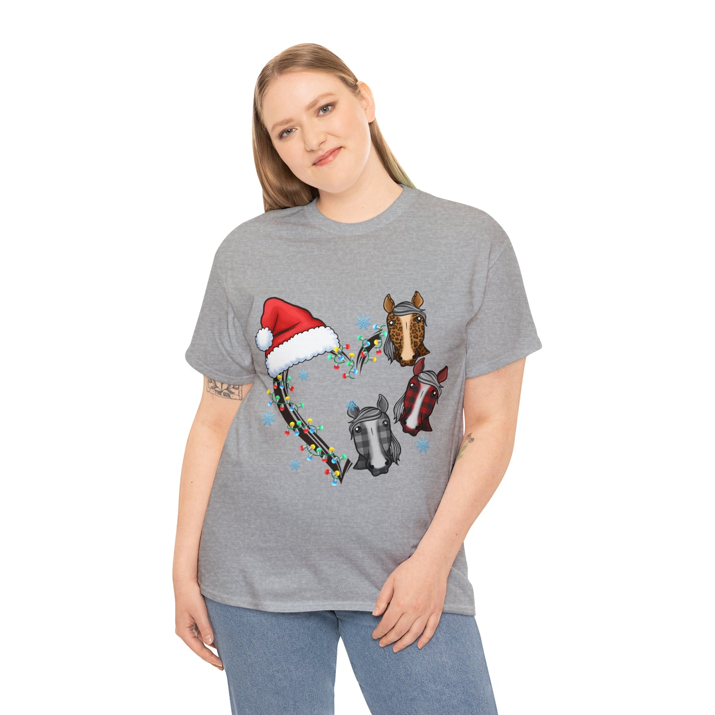 Horse Heart Wreath Christmas Short Sleeve Tee