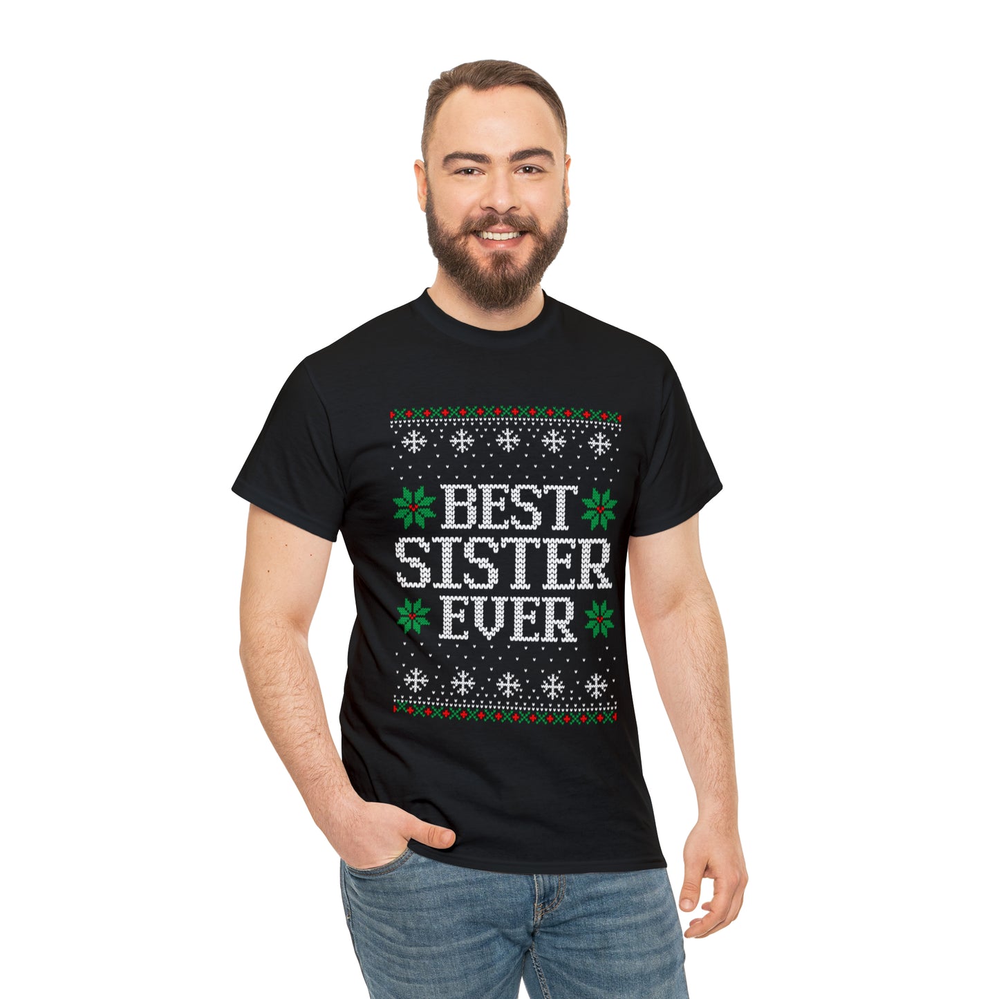 Best Sister Ever Christmas Ugly Sweater Short Sleeve Tee