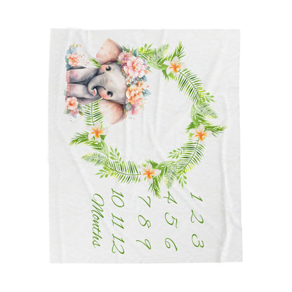 Elephant Milestone Velveteen Plush Blanket
