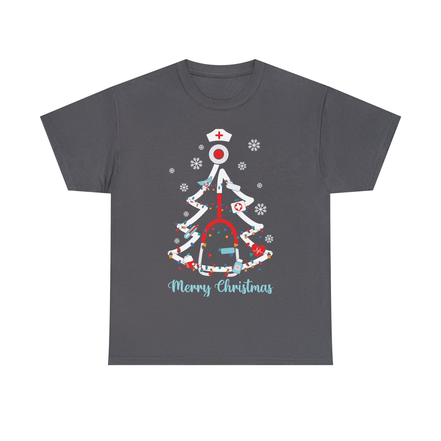 Merry Christmas Stethoscope Christmas Tree Medical Nurse Short Sleeve Tee