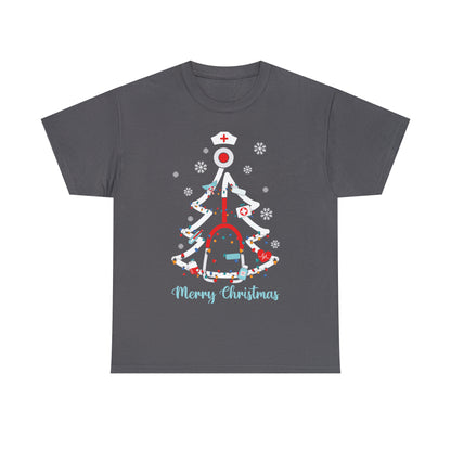 Merry Christmas Stethoscope Christmas Tree Medical Nurse Short Sleeve Tee